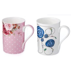 Classico Mugs by McIntosh Fine Bone China | Dots & Roses (or) Rose Blue